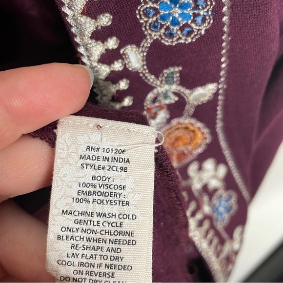 SOFT SURROUNDINGS Embroidered Bella Cozy Topper Cardigan Maroon {3E20} - Picture 5 of 5